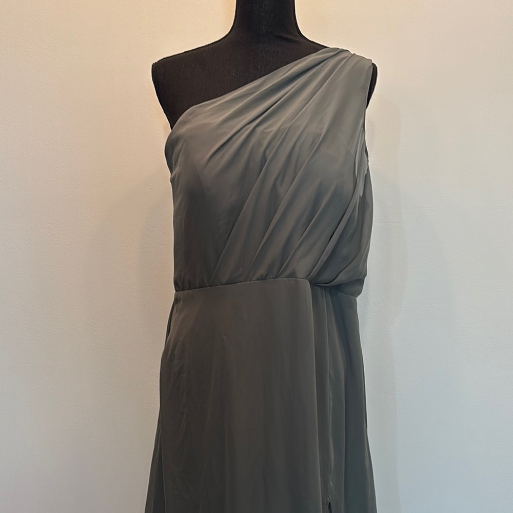 Birdy Grey Women’s XXL‎ Olive Green One-Shoulder Bridesmaids Dress Slit Zipper